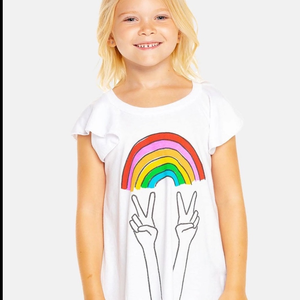NWT- CHASER Youth Girls Rainbow Peace Sign Tee Shirt